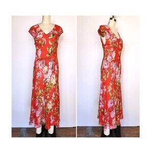 Vintage SILK Dress - Bias Cut Dress - Floral Printed Dress 30s Style Sheer XS S